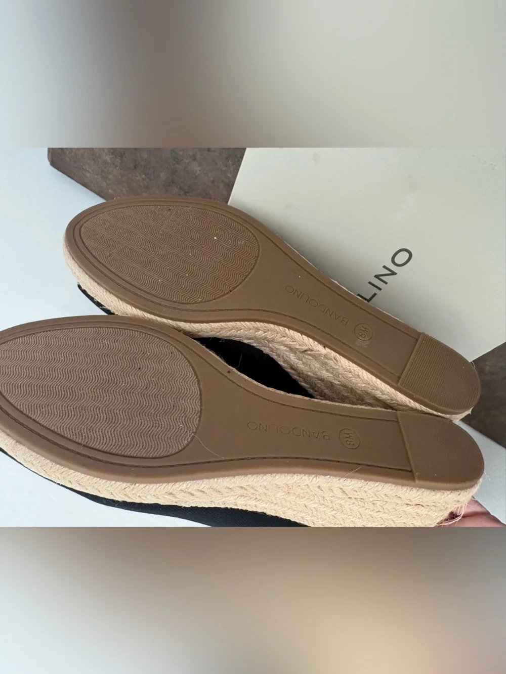 NEW Bandolino Nuri 7 Black Fabric Peep Toe Espadrille Wedge Pumps Women 8M